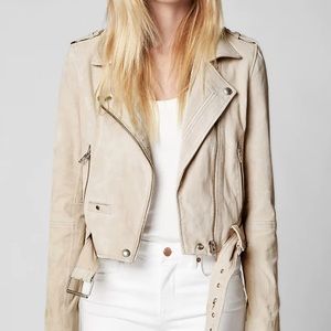 BLANK NYC Suede Moto Jacket in White Sand 
w/ silver hardware. Size MEDIUM